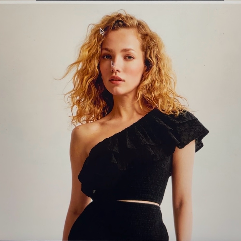 A&F Matching Set - Black One-Shoulder Ruffle Top & Midi Skirt